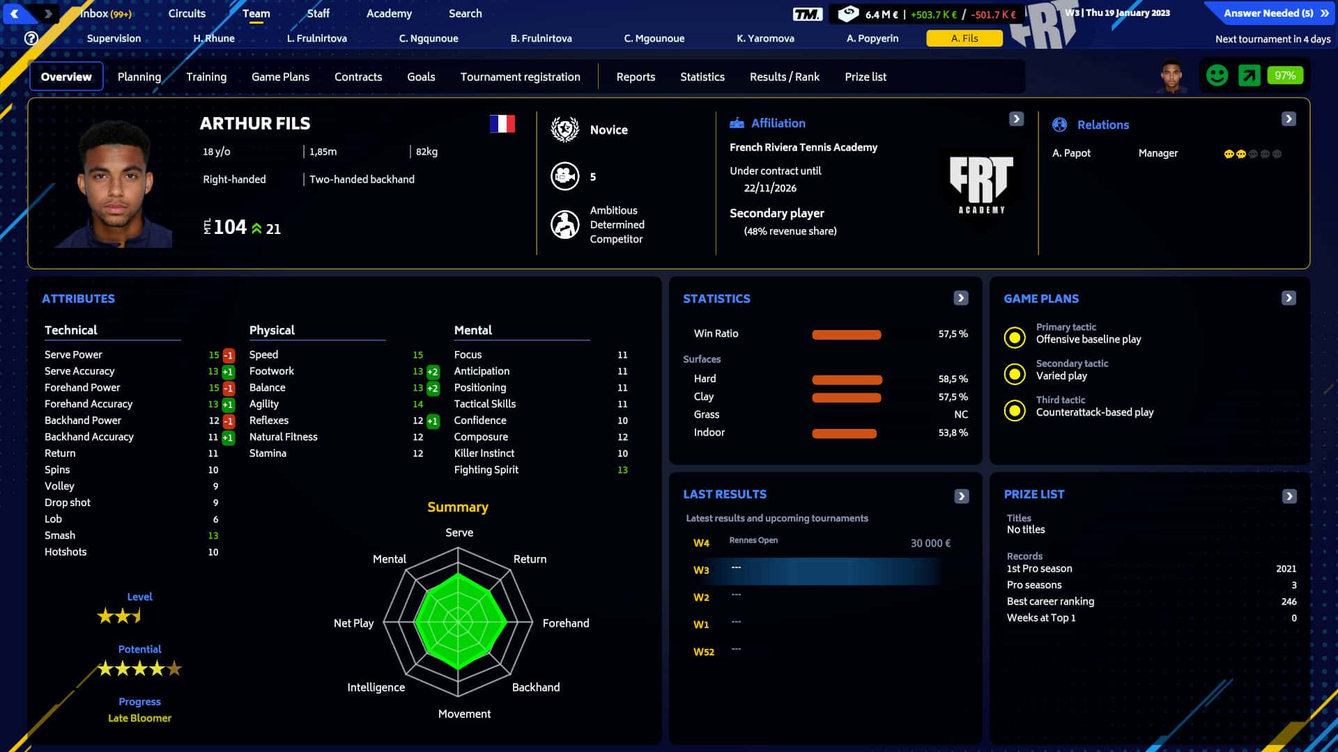 #9. Tennis Manager 2023 (GOG) By: Rebound CG